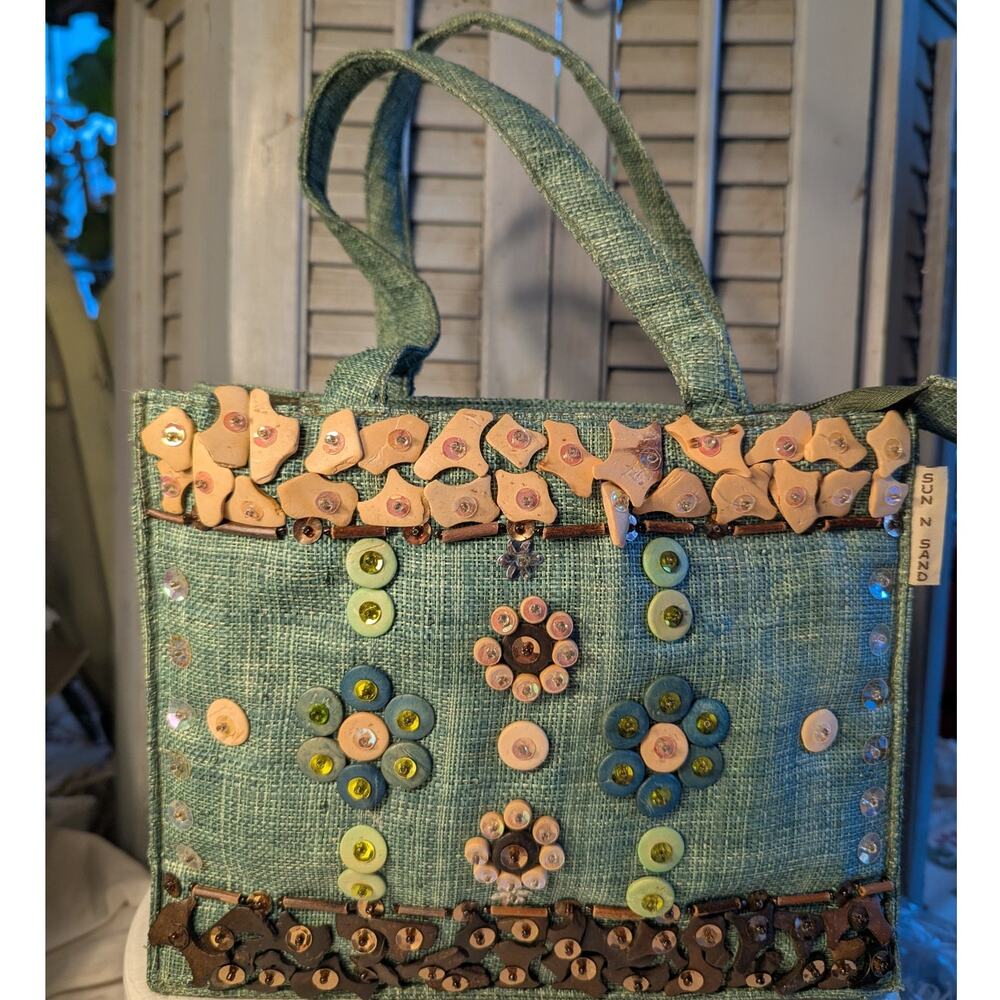 Sun N Sand vintage shell and sequin woven double handle bag